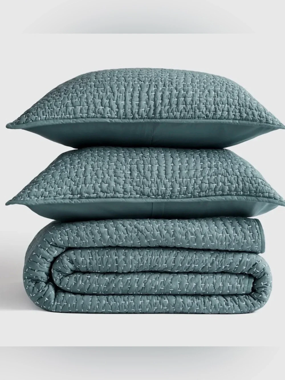 NWT Quince Organic Cotton Hand Stitched Quilt Set, Full/Queen (Ocean)